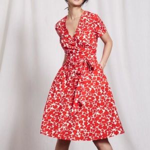 Boden Lara Wrap Dress 8L in red orange